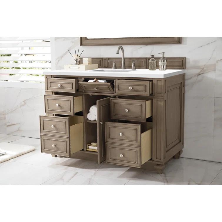James Martin Vanities 48" Single Vanity, Whitewashed Walnut w/ 3 CM White Zeus Quartz Top