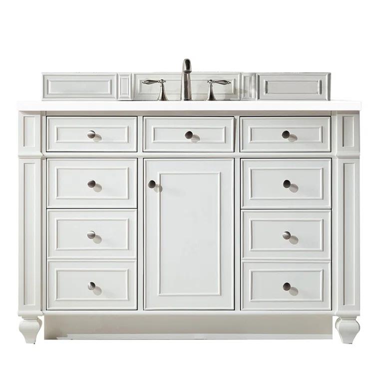 Bright White Plywood Transitional Freestanding Vanity with Veneer Finish