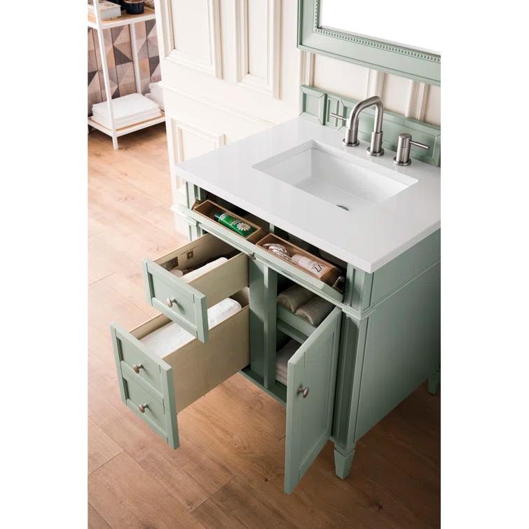 Sage Green Plywood Transitional Single Vanity with Backsplash