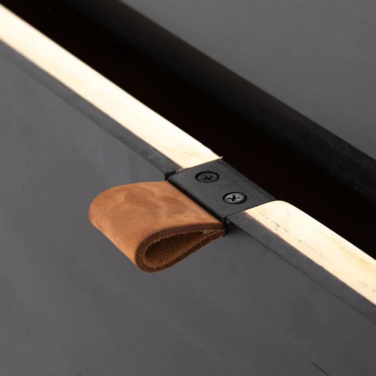 Black Wash Poplar Corner Writing Desk with Filing Cabinet