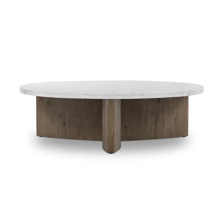 Voss Round Coffee Table - Natural and White Marble