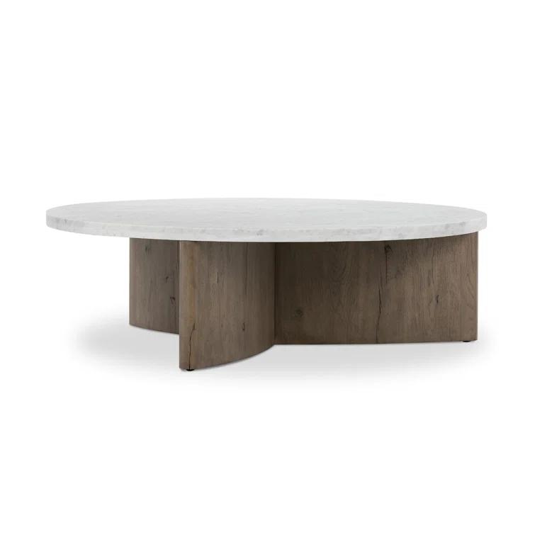 Voss Round Coffee Table - Natural and White Marble