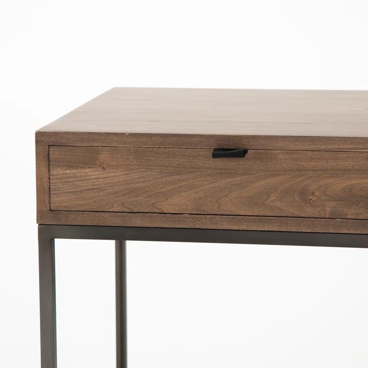 Auburn Poplar and Black Metal L-Shaped Executive Desk
