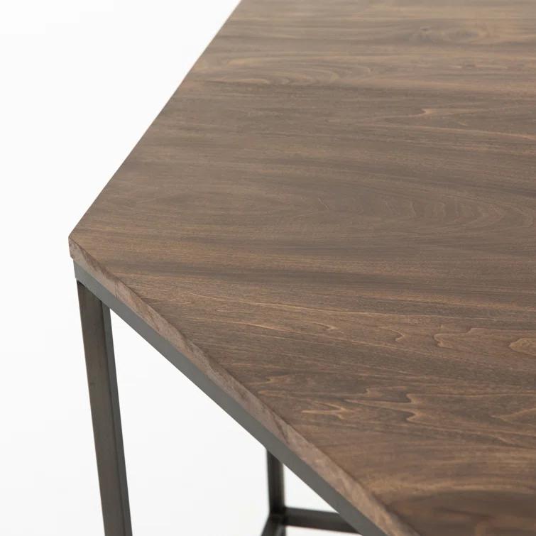Auburn Poplar and Black Metal L-Shaped Executive Desk