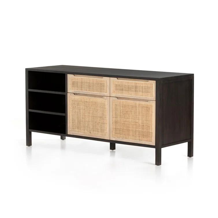 Clarita 65'' Black Mango and Natural Cane Home Office Desk