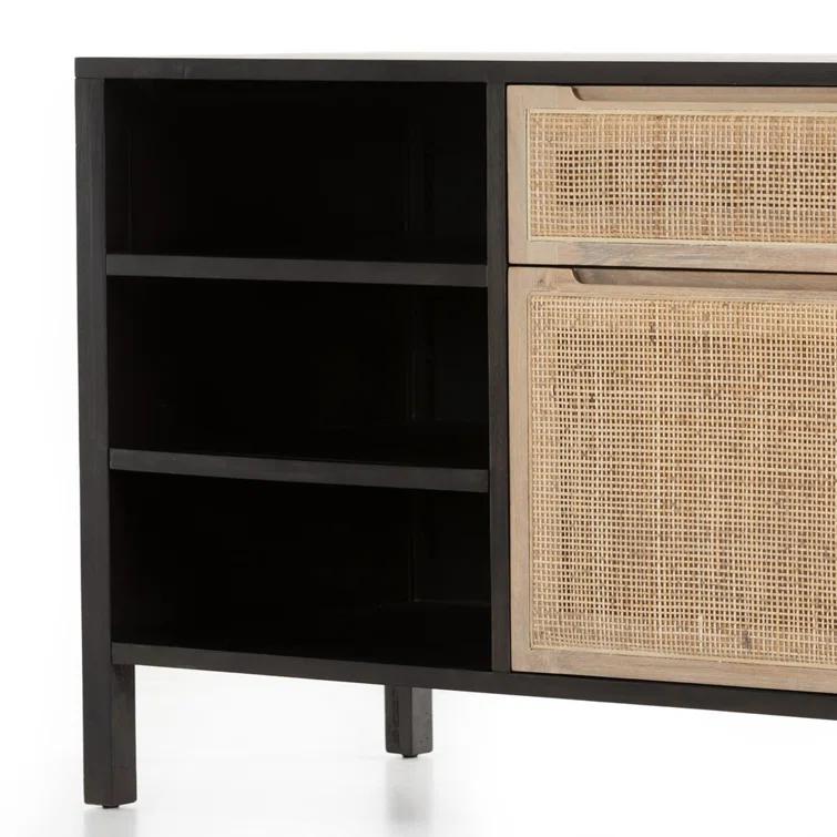 Clarita 65'' Black Mango and Natural Cane Home Office Desk