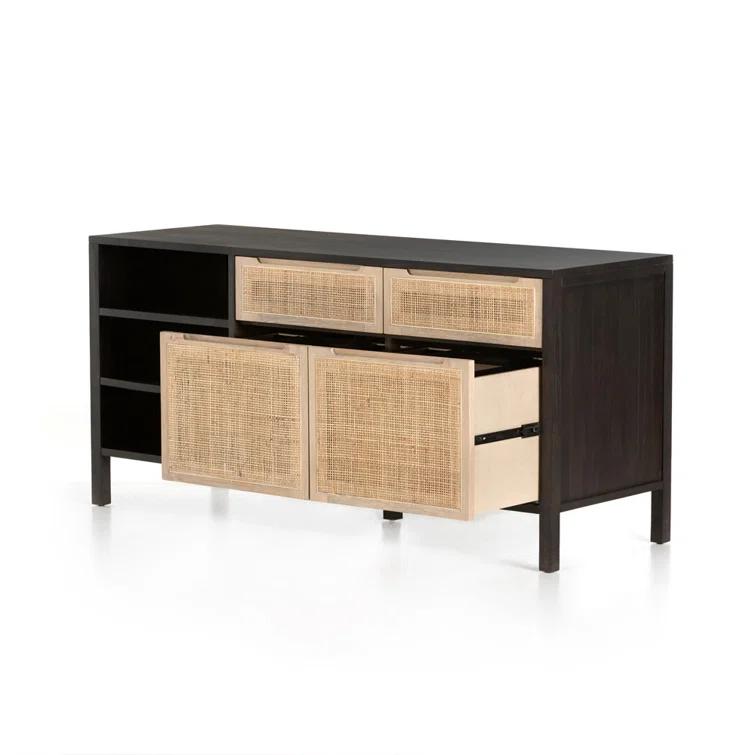 Clarita 65'' Black Mango and Natural Cane Home Office Desk