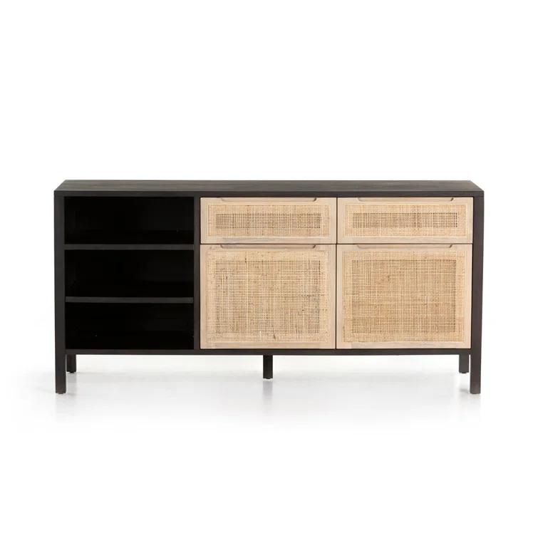 Clarita 65'' Black Mango and Natural Cane Home Office Desk