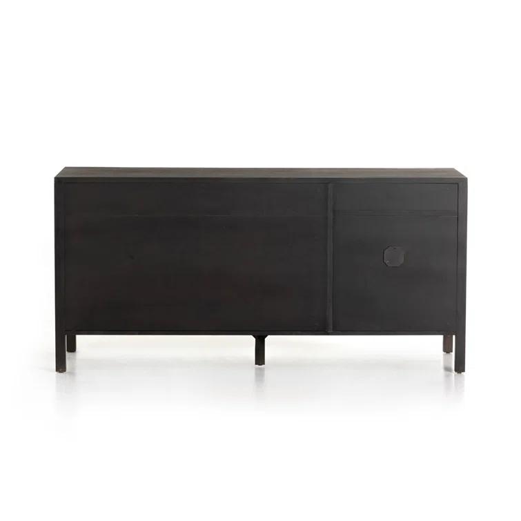 Clarita 65'' Black Mango and Natural Cane Home Office Desk