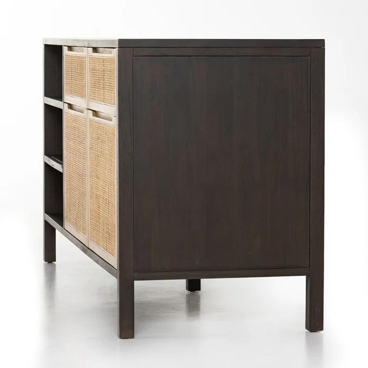 Clarita 65'' Black Mango and Natural Cane Home Office Desk