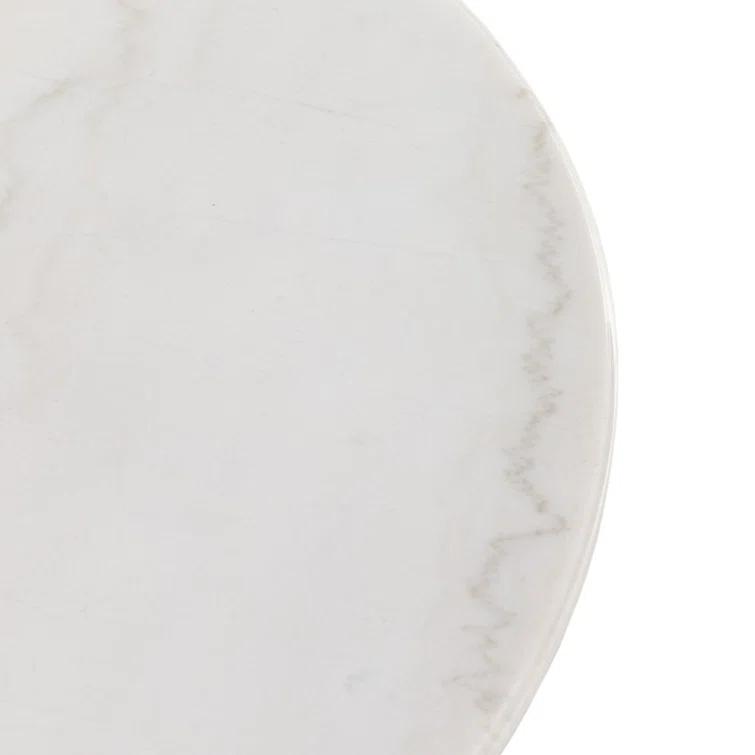 Contemporary Blonde Pine & White Marble Round Coffee Table