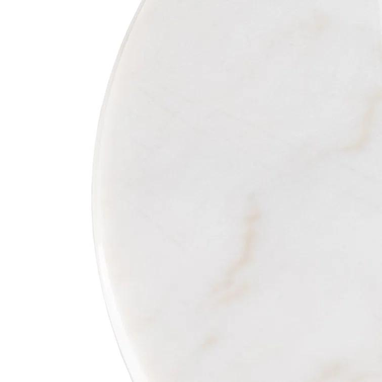 Contemporary Blonde Pine & White Marble Round Coffee Table