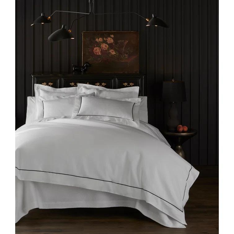 White Cotton Percale Euro Sham with Satin Embroidery