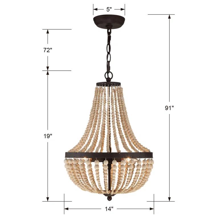 Mini Forged Bronze Empire Chandelier with Beaded Accents