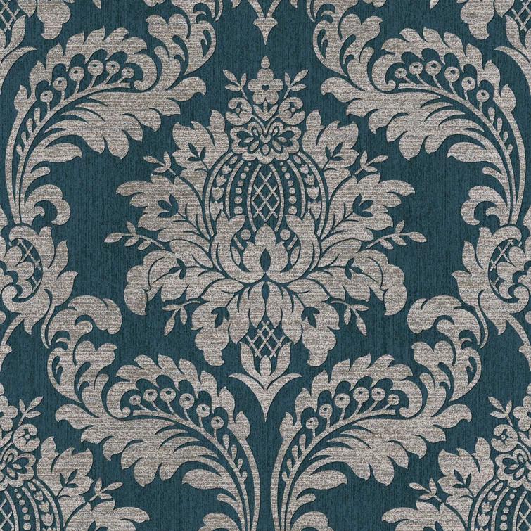 Archive Damask Teal and Gold Wallpaper