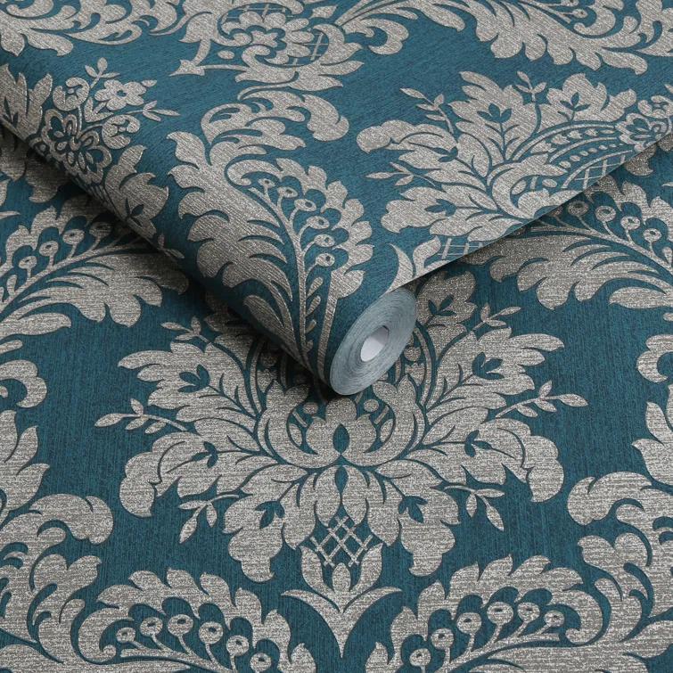 Archive Damask Teal and Gold Wallpaper