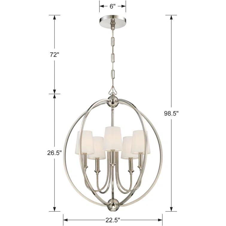 2247-PN-Crystorama Lighting-Sylvan - Five Light Chandelier with Silk or Linen Fabric Shades in Traditional Style - 22.5 Inches Wide by 26.5 Inches