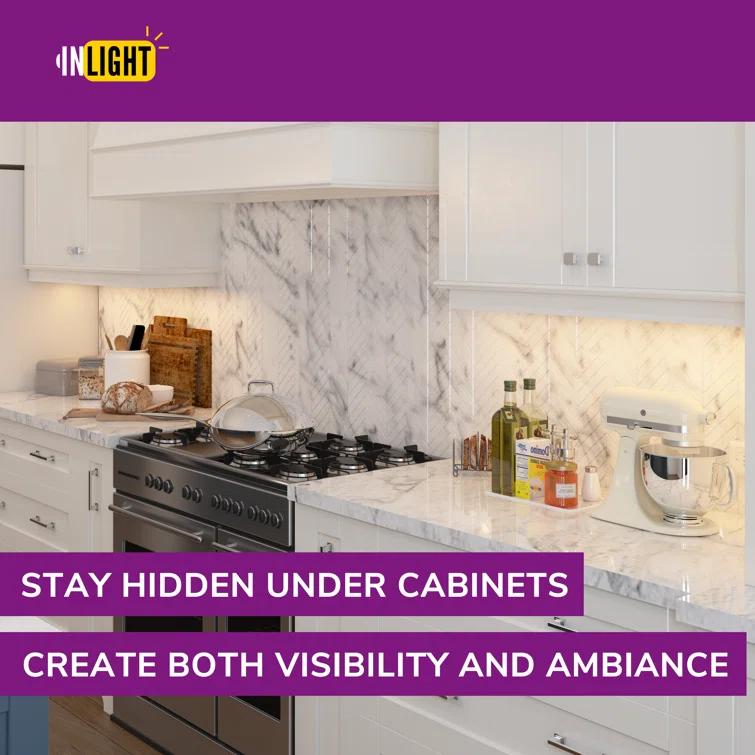 Inlight 3000K Dimmable Under Cabinet LED Lights, selectable 12/18/24/30 inches, Hardwired Only