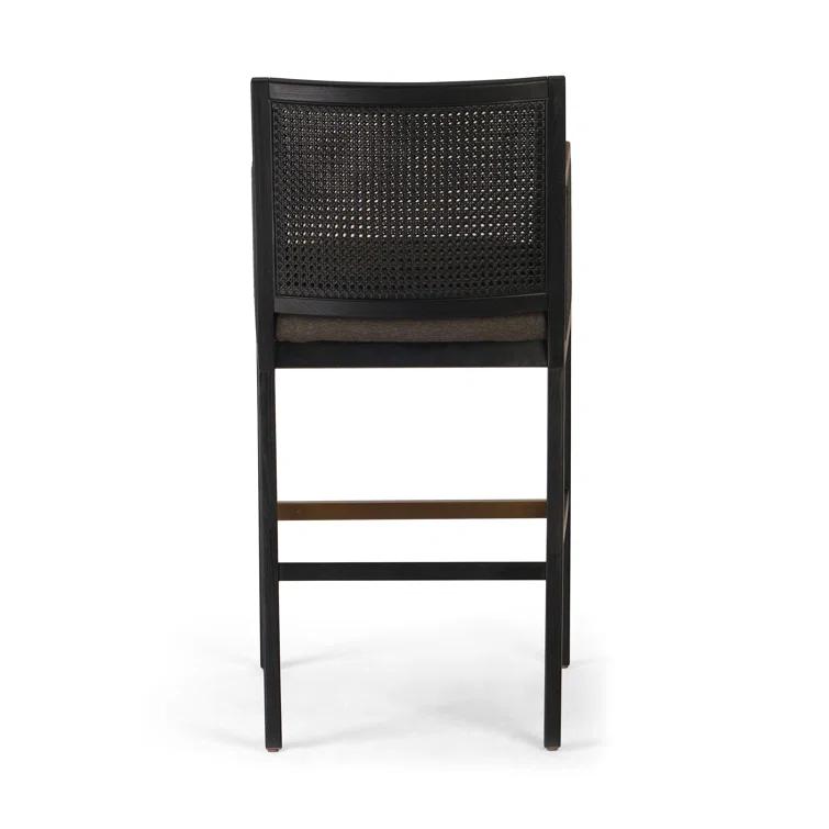 Toasted Parawood & Brass Swivel Bar Stool with Linen-Blend Seat