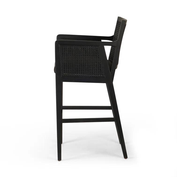 Toasted Parawood & Brass Swivel Bar Stool with Linen-Blend Seat