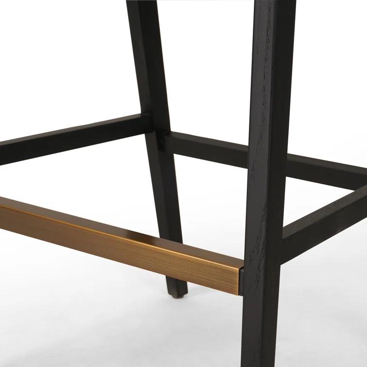 Toasted Parawood & Brass Swivel Bar Stool with Linen-Blend Seat