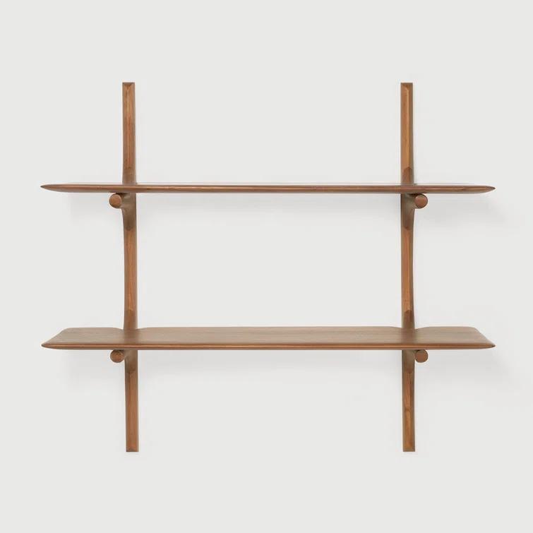 Varnished Brown Mahogany 2-Shelf Wall Unit