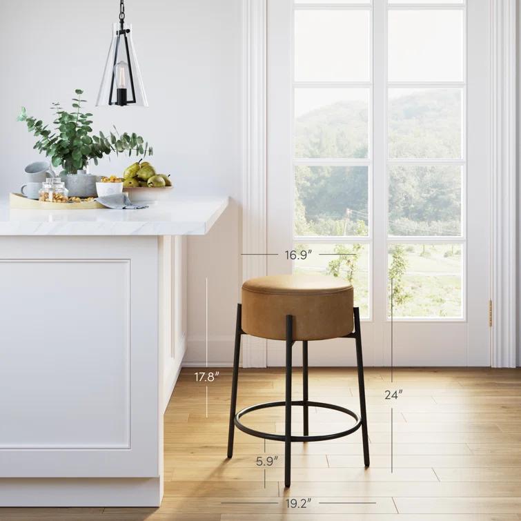 Upholstered Counter Stool with Metal Frame