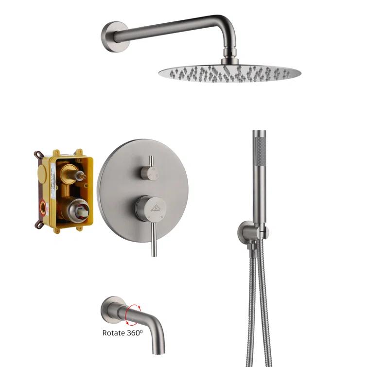 Pressure-Balanced Complete Shower System with 10-Inch Rain Shower Head, Handheld, Rough-in Valve