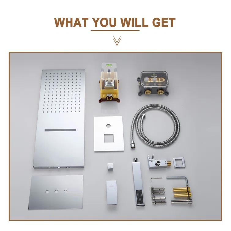 Rainier 22" Rainfall Complete Shower System with with Rainfall & Waterfall Spray, Handheld and Rough-in Valve Included