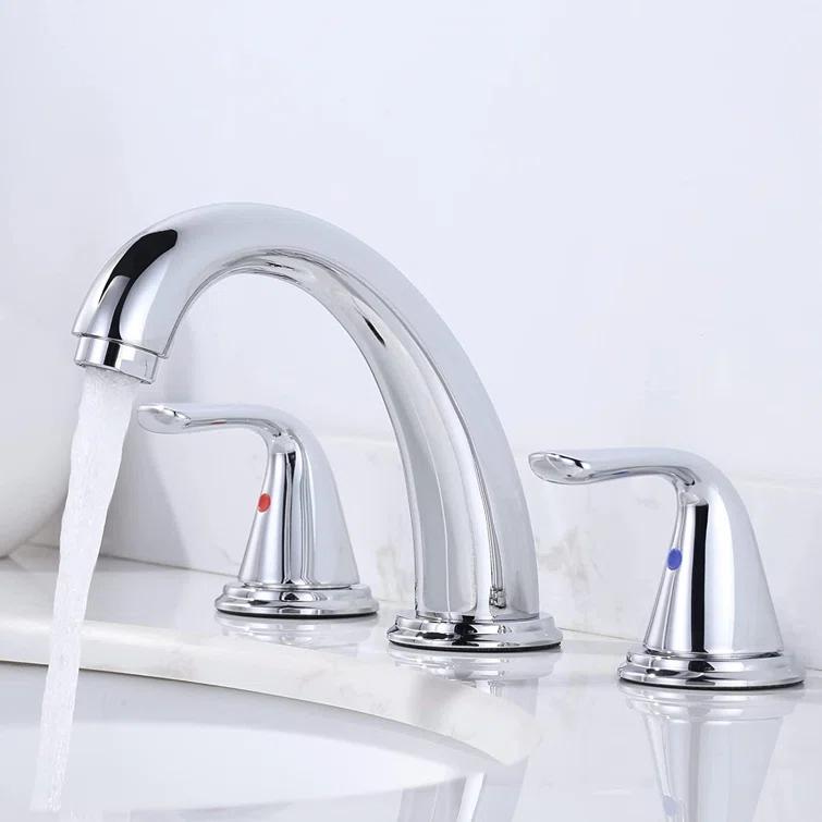 Aleasha Widespread Bathroom Sink Faucet, 3 Hole Faucet With Pop-Up Drain