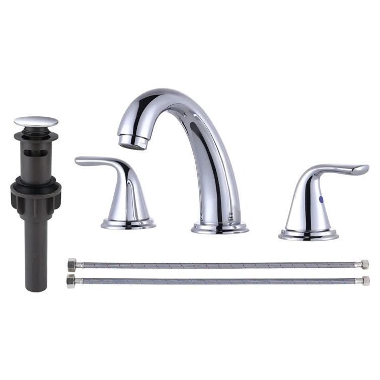 Aleasha Widespread Bathroom Sink Faucet, 3 Hole Faucet With Pop-Up Drain