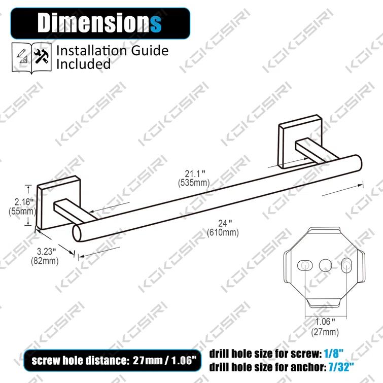 KOKOSIRI 24" Bathroom Towel Bar Wall Mounted B4005ORB-L24