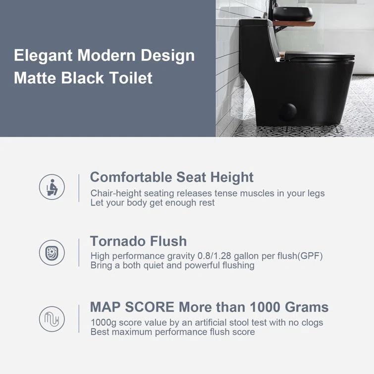 Greta Tornado Powerful Flush One-Piece Toilet, 1.28 GPF Elongated Floor Mounted