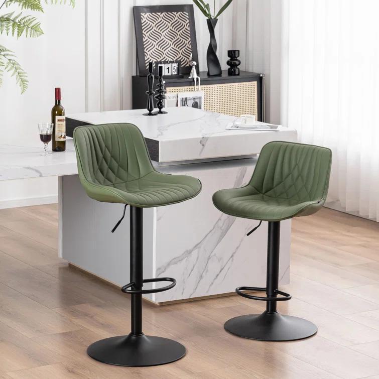 Zager Swivel Adjustable Height Bar Stools, Leather Upholstered Counter Stools, Modern Pub Stool