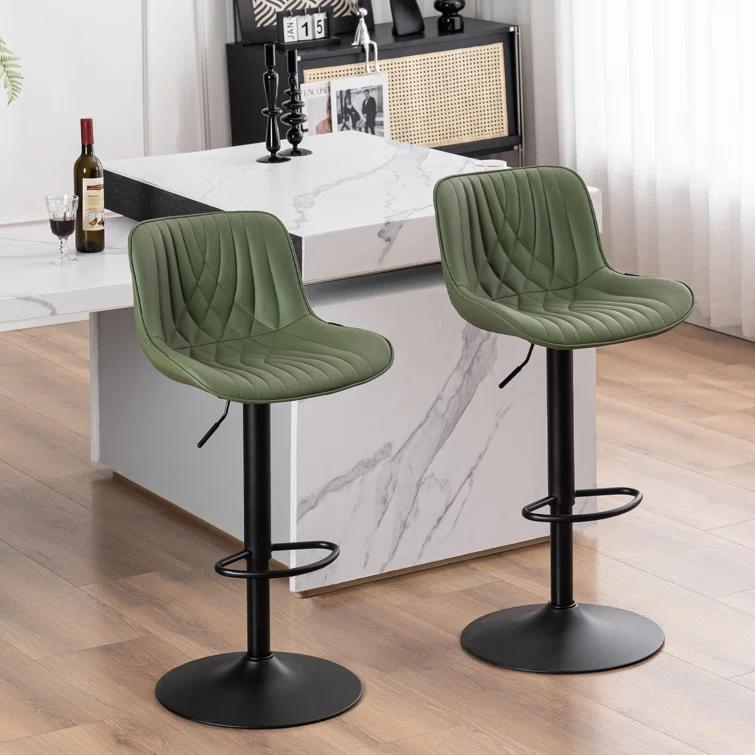 Zager Swivel Adjustable Height Bar Stools, Leather Upholstered Counter Stools, Modern Pub Stool