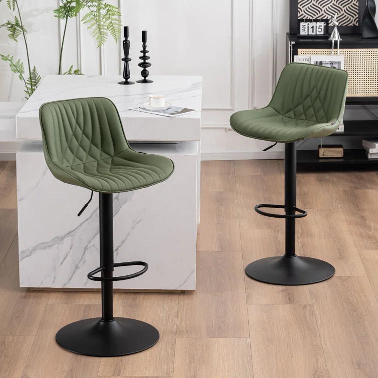Zager Swivel Adjustable Height Bar Stools, Leather Upholstered Counter Stools, Modern Pub Stool