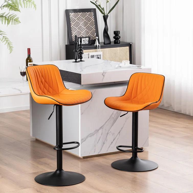 Zager Swivel Adjustable Height Bar Stools, Leather Upholstered Counter Stools, Modern Pub Stool