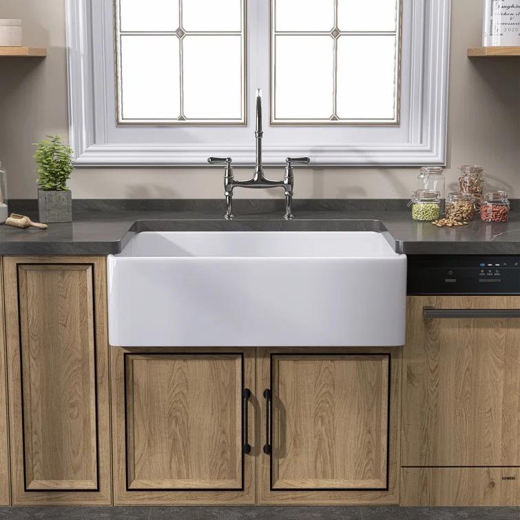 36 x 18 White Farmhouse Sink Fireclay Farm SinkApron Front Kitchen Sink Single Bowl with Accessory Kit