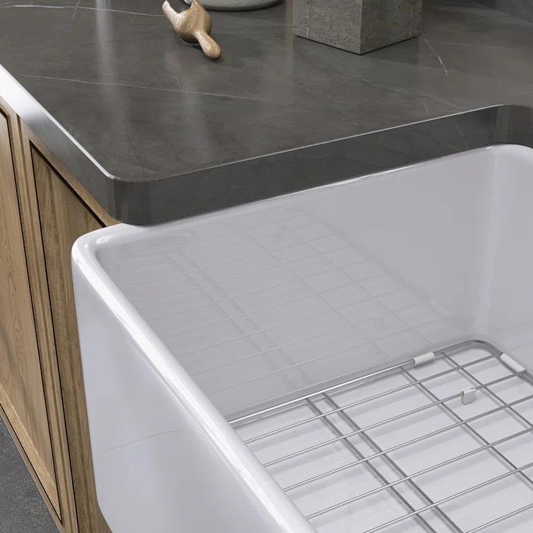 36 x 18 White Farmhouse Sink Fireclay Farm SinkApron Front Kitchen Sink Single Bowl with Accessory Kit