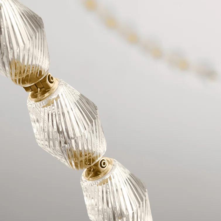 Natural Brass and Crystal LED Chandelier with Faceted Shade