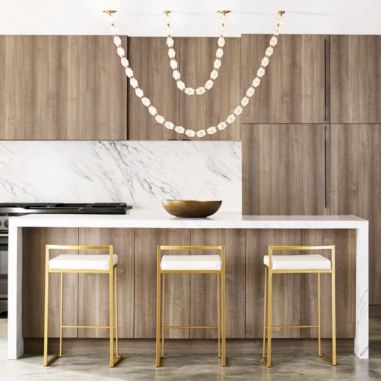 Natural Brass and Crystal LED Chandelier with Faceted Shade
