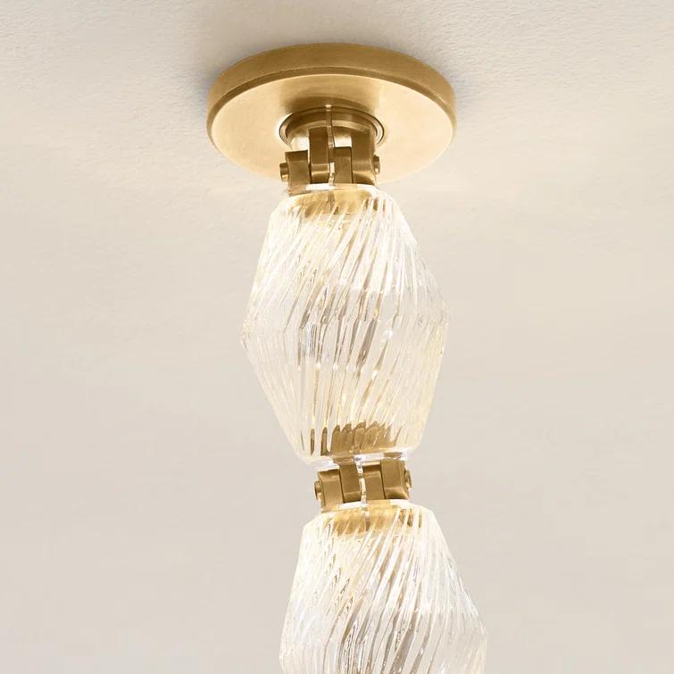 Natural Brass and Crystal LED Chandelier with Faceted Shade