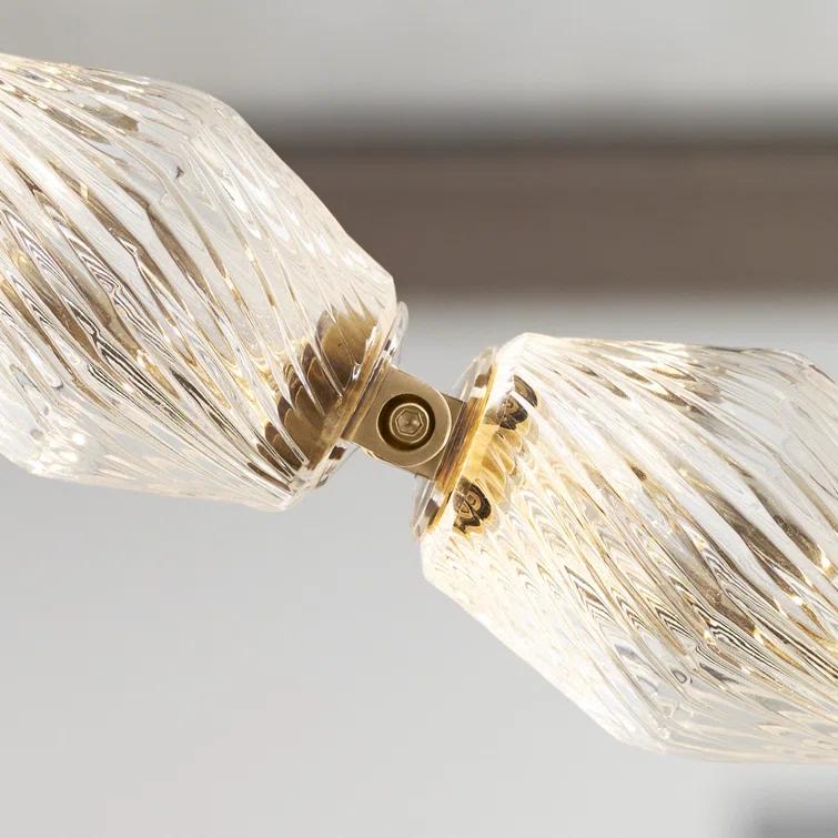 Natural Brass and Crystal LED Chandelier with Faceted Shade