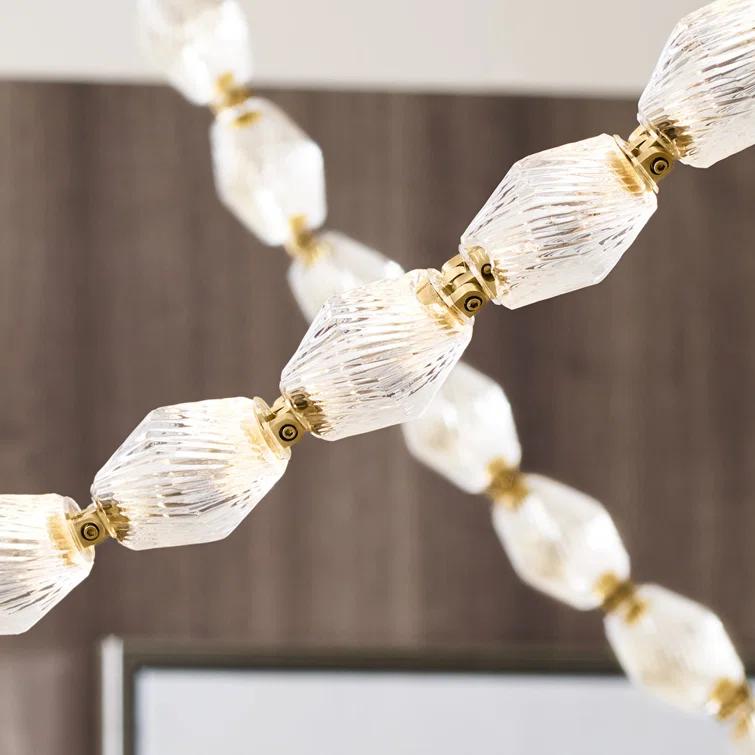 Natural Brass and Crystal LED Chandelier with Faceted Shade