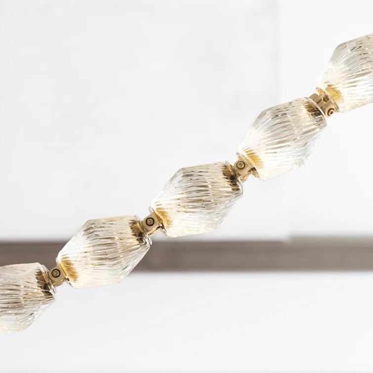 Natural Brass and Crystal LED Chandelier with Faceted Shade