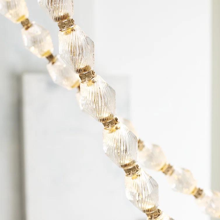 Natural Brass and Crystal LED Chandelier with Faceted Shade