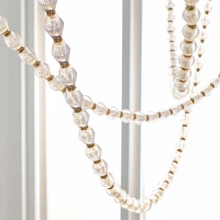 Natural Brass and Crystal LED Chandelier with Faceted Shade