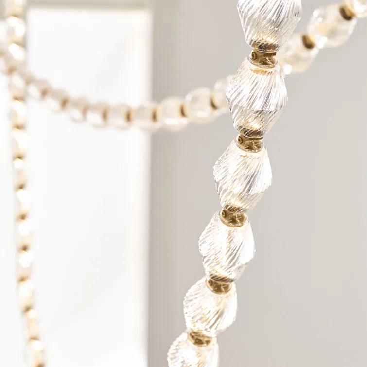 Natural Brass and Crystal LED Chandelier with Faceted Shade