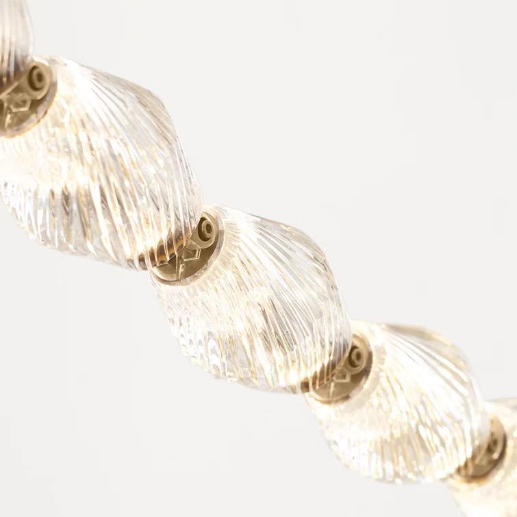 Natural Brass and Crystal LED Chandelier with Faceted Shade