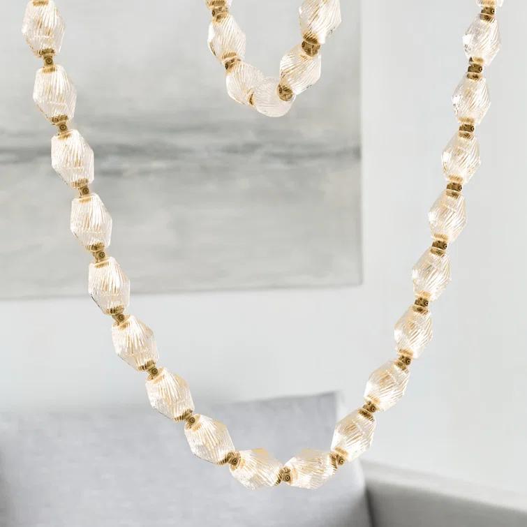 Natural Brass and Crystal LED Chandelier with Faceted Shade